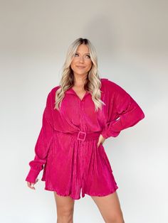 Bring a burst of upbeat style to any event with the Going For Glam Dress. With a classic collared neckline and a pleated skirt, this bright and vibrant piece is elevated with a waist buckle detail to turn heads and make a statement. Soft and stretchy, this mini fit is both trendy and chic, perfect for concerts, festivals, dinner, and of course, bachelorette parties. 100% Polyester Hand wash cold. Spring Pleated Belted Dress For Party, Spring Party Pleated Dress With Belt, Spring Party Pleated Belted Dress, Spring Party Dresses With Collared Neckline, Collared Belted Dress For Day Out, Summer Party Dress With Collared Neckline, Date Night Belted Collared Shirt Dress, Belted Collared Shirt Dress For Date Night, Collared Belted Shirt Dress For Date Night