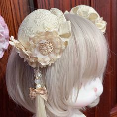 This price is for a pair of hairclips only, others are not included. Lolita Accessories:Hairclip Handmade Cream Hair Headband, Handmade Adjustable Cream Hair Accessories, Handmade Cream Headband, Random Hairstyles, Tassels Design, Characters Outfits, Magical Girl Outfit, Outfit References, Pretty Accessories