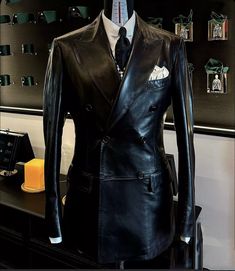 Leather Suits for Men Wide Peak Lapel Jacket Double Breasted Dinner Host Tuxedos | eBay