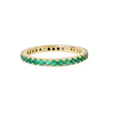 "This finely handcrafted ring is made completely of 14K solid gold and pavé set with genuine AAA quality round brilliant cut natural real Colombian Emerald gemstones. Perfect for stacking. ♦ Band Width: approximately 2.3mm ♦ Metal Finish: High Shine Polish ♦ This design is available in Rose, White and Yellow 14K Gold; also in 14K White Gold with Black Rhodium Plated Finish ♦ Please note that this item takes about 3 to 5 business days for production, prior to shipping. ♦ This item is proudly made Safety Pin Earrings, Emerald Gem, Colombian Emeralds, Pave Ring, Handcrafted Rings, Black Rhodium, Emerald Gemstone, Eternity Band, Jewelry Gift Box