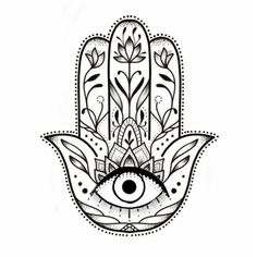 a hamsa with an eye in the middle and flowers on it's side