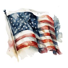 an american flag painted in watercolor on a white background