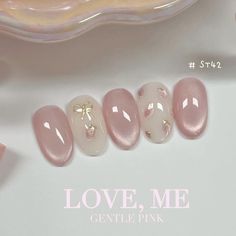 Simple Japanese Nail Art, Korean Nail Inspo Cute, Press On Nails Korean, Pink Asian Nails, Clear Nail With Design, Kawaii Nail Art Korean, Short Japanese Nails, Thai Nails, Simple Korean Nails