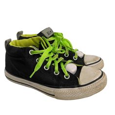 Converse All Star Mid Youth Shoes Black Lime Green 3Y
No separating. Slight signs of wear. 
Light up shoe laces Green Shoe, Green Converse, Light Up Shoes, Youth Shoes, Green Shoes, Green Lace, Converse All Star, Neon Green, Shoes Black