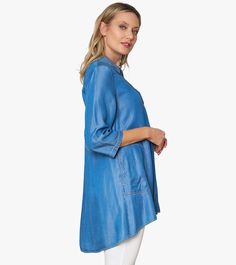 Make a stylish, comfortable statement in the Storyteller Tunic. Crafted with ultra-soft Tencel® denim, this A-line tunic offers a classic, effortless fit and feel. The bracelet length sleeves and front pockets lend a hint of casual elegance, ensuring you look your best for any casual occasion! This is a limited production item produced in small quantities. If your selected size/color is currently sold out and pre-order is available, pre-order yours today to be first on the list for our next ship The Storyteller, Tencel Denim, Denim Tunic, Be First, Designer Outlet, Look Your Best, Casual Elegance, The List, Pre Order