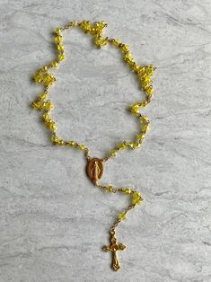 Handcrafted Yellow Crystals and Gold Catholic Prayer Rosary - Etsy Adjustable Gold Rosary With Cross, Gold Beaded Spiritual Rosary Bracelet, Adjustable Gold Cross Rosary, Gold Spiritual Rosary Bracelet With Miraculous Medal, Spiritual Gold Rosary Bracelet With Gold Beads, Yellow Gold Rosary With Miraculous Medal As Gift, Spiritual Gold Rosary Bracelet, Gold Rosary With Round Beads As Gift, Gold Spiritual Rosary With Miraculous Medal