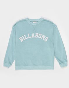 Billabong Arched Logo Crewneck Sweatshirt. Billabong Arched Logo Screened Across Front. French Terry Lining. Crew Neck. Cuffed Long Sleeves And Hem. 80% Cotton 20% Polyester. Machine Wash. Imported. | Billabong Arched Logo Girls Crewneck Sweatshirt Etsy Sweatshirts, Cute Crewneck Sweatshirt, Light Blue Crewneck, Wwe T Shirts, Flannel Sweatshirt, Clothes Wishlist, Preppy Clothes, Love Graphic, Boys Graphic Tee