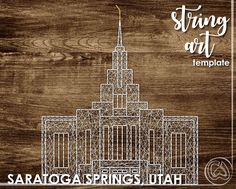 the cover art for saratoga springs utah string art temple, featuring an image of a building with