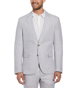 A smart and timeless tailored piece, this lightweight men’s sport coat is cut from 100% Delave linen - a top tier linen with a high-low heathered look and unique texture. Crafted with thoughtful details, this polished suit jacket features light shoulder padding, boat-shaped breast pockets and is finished with notch lapels and a half lined construction that allows the blazer to maintain the breathable benefits of its linen. Pair it with the matching Delave Linen Flat Front Pant and Delave Linen V Spring Linen Business Blazer, Semi-formal Single Button Linen Outerwear, Spring Linen Blazer With Flat Front, Spring Linen Flat Front Blazer, Fitted Linen Outerwear, Formal Single Breasted Linen Sport Coat, Formal Linen Single Breasted Sport Coat, Formal Single-breasted Linen Sport Coat, Casual Linen Blazer For Business