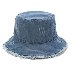 Distressed denim bucket hat, the perfect accessory for any casual and trendy outfit. Made from high-quality denim material, this bucket hat has a unique distressed finish that gives it a vintage and edgy look. The hat features a wide brim that provides excellent sun protection for your face and neck, making it perfect for outdoor activities such as hiking, fishing, or simply enjoying a day at the beach. The denim material is also durable and easy to clean, making it a practical choice for everyd Summer Medium Wash Brimmed Bucket Hat, Summer Beach Washed Bucket Hat, Summer Beach Bucket Hat Washed, Denim Bucket Hat For Summer, Medium Wash Denim Bucket Hat With Wide Brim, Summer Washed Bucket Hat, Adjustable Washed Bucket Hat, Denim Bucket Hat For Beach, Trendy Denim Bucket Hat With Wide Brim