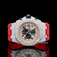 Luxury Red Watch With Diamond Hour Markers, Luxury Red Watches For Anniversary, Luxury Red Chronograph Watch, Rubber Belt, Iced Out Jewelry, Aaliyah Style, Hip Hop Chains, Pocket Watch Tattoo, Diamond Watches