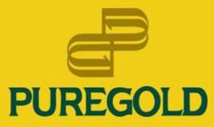 the logo for pure gold is shown on a yellow background with green and white letters