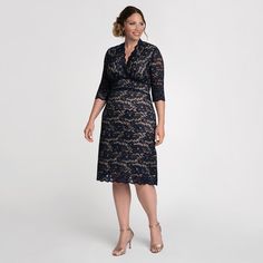 Expect to turn heads in our Scalloped Boudoir Lace Dress, available exclusively in women's plus sizes.  This sexy and stylish special occasion dress is perfect for cocktail parties, weddings, or any formal or evening event.  Our exquisite lace frock is infused with stretch for a figure flattering fit and you'll love the classic curvy silhouette and midi length.  Feminine 3/4 length scalloped sleeves and a v-neckline finish up this elegant style and add subtle sophistication. Lace Frocks, Curvy Silhouette, Scalloped Sleeves, Plus Size Lace Dress, Scalloped Neckline, Red Homecoming Dresses, Party Dresses Online, Special Occasion Dress, Cocktail Parties