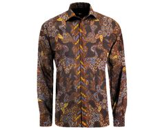 Madura Batik Shirt 100% handmade from the Indonesian island of Madura : Customise shirt size Fitted Brown Printed Shirt, Multicolor Cotton Batik Print Shirt, Multicolor Cotton Shirt With Batik Print, Brown Printed Cotton Shirt, Traditional Fitted Printed Shirt, Patterned Cotton Shirt With Batik Print, Cotton Shirt With Batik Print, Patterned Batik Print Long Sleeve Shirt, Brown Cotton Tops With Batik Print