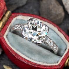 This magnificent 1930's antique engagement ring is crafted of platinum and features a gorgeous 2 carat old European cut center diamond. The diamond is beautifully cut and grades K color SI2 clarity. The only inclusion is a small feather on the edge. This is a stunning and very clean stone. The sparkle is amazing. The ring is highly detailed and beautifully engraved. It is currently a size 6.25 and we offer complimentary resizing to fit. Estate Engagement Ring, Wedding Rings Art, Rings Antique, Antique Engagement Ring, Antique Diamond Rings, Vintage Engagement Ring, Diamond Engagement Rings Vintage, Engagement Ring Diamond Cut, Antique Ring