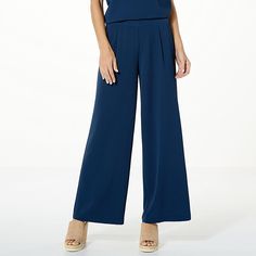 G by Giuliana Satin Crepe Pull-On Wide-Leg Pant  Soft with beautiful drape, this satin crepe pant strikes a balance between relaxed and refined in a silky poly/spandex fabrication with a deep pleat down the front to keep them looking polished all day long. Modern Chic Fashion, Giuliana Rancic, Color Crush, Trouser Style, Beautiful Drapes, Stretch Satin, Draped Fabric, Modern Chic, Real Women