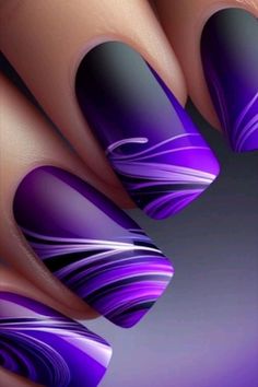 Purple Nail Art Designs, Unghie Sfumate, Manicure Nail Designs, Black Nail Art