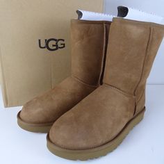 Ugg Classic Boots Classic Short 2 Boot Style Water Resistant Suede Leather Upper Genuine Shearling Uggpure Plush Wool Lining Ugg Branding On Back Treadlite Outsole About A 1” Platform Approx 9.5” Tall (Size 10 Measured) Brand New In Box Pricing Is Fair And Quite Firm . Please Let Us Know If You Have Any Questions. Classic Boots With Sheepskin And Suede Lining, Classic Sheepskin Boots With Suede Lining, Brown Sheepskin Boots With Leather Sole, Classic Sheepskin Boots For Fall, Classic Shearling Boots With Round Toe, Classic Fall Shearling Boots, Casual Brown Sheepskin Boots, Classic Ugg Boots, Ugg Classic Short