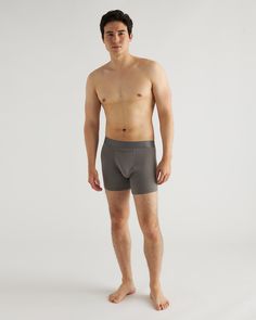 Slip into your new favorite everyday underwear. Made with OCS-certified organic cotton, our Organic Cotton 4'' Trunk is soft and comfortable with just the right amount of coverage. We also added a no-roll elastic waistband so you don't have to worry about any rolling, pinching, or bunching. Made for daily wear, these boxer briefs are the perfect foundation for any outfit.  | Quince | Men's 4'' Trunk in Grey, Size XL, Organic Cotton Notion Cover, Cafe Racer Jacket, Tommy John, Racer Jacket, Body Reference Poses, Quarter Zip Sweater, Perfect Foundation, Body Reference, Anatomy Reference