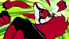 an animated image of a red and black character with his arms outstretched in the air