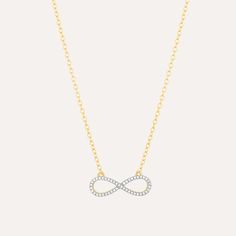 SKU# P-41169 16" Chain + 4" Extender Total length 20" Diamond Weight 0.09cts Pendant Length 20.0 mm Width 6.60 mm Lobster clasp closure Finish 14k gold plated sterling silver or in sterling silver. Avoid contact with anything containing derivatives of alcohol. Diamond Infinity Necklace, Infinity Necklace, Demi Fine Jewelry, Gold Pendant Necklace, Real Diamonds, Gold Plated Sterling Silver, Necklace Pendant, Lobster Clasp, Jewelry Pieces