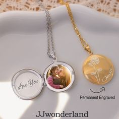 Locket necklace is the perfect gift for her or him. It can be personalized with name, date and photo. This is a memory gift. Color : Gold, Silver, Rose Gold plated on 304 Stainless Steel Production Highlight - Small, easier to carry every day - High quality materials - Unique gift - Locket Size: 25mm*30mm - Length: 45cm Personalized Flower Pendant Necklace Keepsake, Personalized Flower Pendant Necklace For Keepsake, Mother's Day Keepsake Round Pendant Locket Necklace, Personalized Gold Locket Necklace For Birthday, Anniversary Locket Necklace With Birth Flower, Anniversary Round Pendant Locket Necklace With Birth Flower, Anniversary Birth Flower Locket Necklace, Round Pendant Locket Necklace With Birth Flower For Anniversary, Mother's Day Flower Pendant Locket Necklace Gift