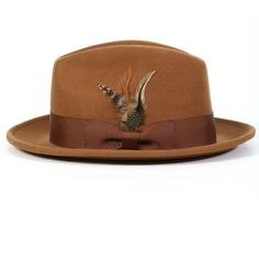 Upgrade your hat game with our Montique Saddle Snap Brim Crushable Wool Felt Fedora Hat featuring a stylish feather accent. Crafted from 100% wool, this hat boasts a sophisticated pinch crown design and a classic 2" brim. Complete with a grosgrain ribbon for added charm, this hat exudes elegance and style. With no lining, it's lightweight and comfortable for all-day wear.     Pinch crown design  Chic feather accent    Snap brim  Solid Color    Built-in sweatband   Made from 100% wool  2" brim  4" Crown   Grosgrain ribbon   No lining for lightweight comfort   Size XL available for an additional $5     H10- Saddle Man Hunter, Kinds Of Hats, Happy Hat, Wool Fedora Hat, Coloured Feathers, Hat Size Chart, Felt Wool, Wool Fedora, Felt Fedora