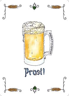 a beer mug with the word frost on it and an image of wheat stalks around it