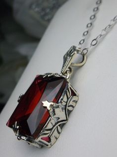 Red Ruby Pendant Necklace, GL Pendant, Art Deco Vintage Jewelry design, Rectangle Gemstone, Vintage Jewelry, Silver Filigree, Silver Embrace Jewelry, P15 Sterling Silver Necklace With Rectangular Diamond Cut Pendant, Classic Wedding Jewelry With Rectangular Pendant, Elegant Rectangular Pendant Jewelry For Anniversary, Elegant Rectangular Pendant Gemstone Jewelry, Fine Jewelry With Rectangular Pendant For Formal Occasions, Elegant Rectangular Gemstone Pendant Jewelry, Elegant Rectangular Diamond Cut Pendant Jewelry, Fine Jewelry Rectangular Pendant As Gift, Sterling Silver Rectangular Pendant Jewelry Gift