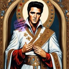 a painting of elvis presley holding his hands together