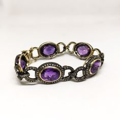 Bracelet Victorian Design in Silver Gold Rhodium with Amethyst Gemstone and Diamonds  Diamond  weight:-          2 carat  Amethyst weight:-          21 carat Victorian Bracelet, Victorian Design, 2 Carat, Amethyst Gemstone, Arm Band, Silver Gold, Etsy Accessories, Amethyst, Accessory Gift