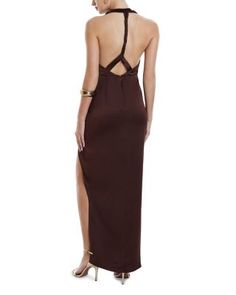 Bcbgmaxazria Back Twist Halter Gown Halter Gown, Black B, Halter Neckline, Thigh High, Formal Occasion, Chocolate Brown, Cowl Neck, Floor Length, Stretch Fabric