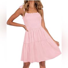 Color: Pink Product Details Fabric Type 100% Rayon One Hundred Percent Rayon Care Instructions Machine Wash Origin Imported Closure Type Pull On About This Item Size Guide: S=Us 4-6, M=Us 8-10, L=Us 12-14, Xl=Us 16.Tips: The Belt Shown In The Picture Not Include.Breathable And Lightweight Fabric,There Can Be Some Wrinkles,You Can Iron It Before Wearing It. This Swing Dress Offers A Ruched Bust Complemented Elastic Waist, Adjustable Self Tie Straps, An Open Back And Finished With A Ruffled Hemlin Beach Party Dress, Summer Spaghetti, Long Sleeve Evening Gowns, White Long Sleeve Dress, Boho Summer Dresses, Mini Dresses Summer, Neck Ruffle, Pink Mini Dresses, Flowy Dress