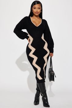 Available In Black/combo. Sweater Maxi Dress Long Balloon Sleeves Deep V-Neck Stretch Length= 49" Disclaimer Pattern Placement May Vary 100% Acrylic Imported | Daniella Sweater Maxi Dress in Black size 3X by Fashion Nova Sweater Maxi Dress, Maxi Dress Long, Modesty Fashion, Neck Stretches, Long Balloons, Midi Maxi Dress, Balloon Sleeves, Black Maxi Dress, Long Maxi Dress