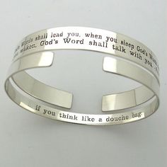 Personalized Gift! Fashionable, modern style bracelets with Inspirational quote. Fine sterling silver bracelets that can be chosen as unique engraved birthday gifts! These would be the best friendship bracelets engraved with a memorable quote, or a gift for your special one with a secret message. This is the set of two customized bracelets. You will get a pair of unique bracelets made specially for you. I can engrave each bracelet inside, outside or on both sides. All you need is to write me a q Customized Bracelets, Personalized Cuff Bracelets, Inspirational Jewelry, Engraved Bracelet, Unique Bracelets, Sterling Silver Bangles, Silver Bangles, Inspirational Quote, Silver Bracelets