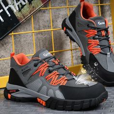 Anti-smashing non-slip safety shoes for men - teenro Sporty Wear-resistant Hiking Boots For Outdoor Activities, High-top Wear-resistant Waterproof Boots For Sports, High-top Wear-resistant Hiking Boots For Sports, High-top Wear-resistant Hiking Boots, Lace-up Wear-resistant Waterproof Boots For Outdoor Work, Sporty Breathable Lace-up Work Boots, Wear-resistant Lace-up Hiking Work Boots, High-top Wear-resistant Work Boots For Hiking, High-top Hiking Work Boots Wear-resistant