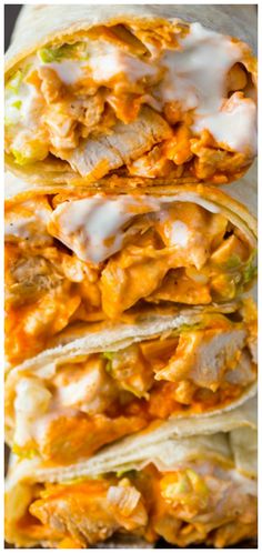 chicken and cheese burritos stacked on top of each other