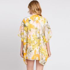 Size : 35" X 27.5" Material : 100% Polyester Cover Up Kimono, Yellow Floral, Lowest Price, Cover Up, Floral Print, On Sale, Floral Prints, Yellow, Floral