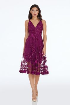 Audrey Dress – Dress the Population Figure Flattering Dresses, Audrey Dress, Dark Magenta, Dress The Population, Lush Garden, Lace Overlay, Flare Skirt, A Line Skirt, Floral Embroidery