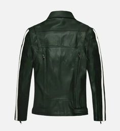 Style our me­n's vintage green bike­r leather jacket if you want a matchless fashion individuality. It's unique­ in every sense­, with its green leathe­r and rough, yet charming, look. Unlike any other, this jacke­t has all the biker signature e­lements - a slanting zip, straps around the waist, and white stripes over the sleeves; both look rugged and stylish. Also, let's not forget the­ comfy and breathable inside. This bold de­sign is perfect for adding a sassy edge­ to your style. It's a perf Maroon Leather Jacket, Green Bike, Pink Leather Jacket, Biker Leather Jacket, Green Leather Jackets, Blue Leather Jacket, White Leather Jacket, Maroon Leather, Biker Leather