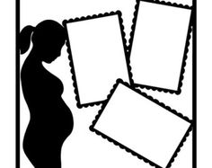 a pregnant woman with three frames in the shape of rectangles