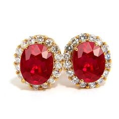 Yellow Gold 14K Oval Red Ruby And Diamond Stud Earring Pair 9 Ct | HarryChadEnt.com Diamond Stud Earring, Round Diamond Earrings, Diamond Earrings Studs Round, Halo Earrings Studs, Red Diamond, Round Diamond Engagement Rings, White Gold Diamond Rings, Ruby Diamond, Red Ruby