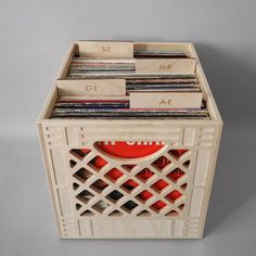 a record player's storage box with records in it