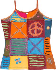 A stonewashed ribbed cotton strappy tank top is just what you need to look your grooviest self this season! With a razor cut design and floral applique work, this multicolored top gives a unique contrast.  The patterns have a thick thread look with an overall hippie theme, looking vibrant, fun and stylish. #tlb #Sleeveless #Patchwork #Stonewash #Embroidered #Applique #vacationclothing #beachwrap #Floral #bohemianfashion #Handmade #Gypsytanktop #Hippietanktop #Ribbedcottontop Trendy Cotton Festival Tank Top, Trendy Cotton Tank Top For Festivals, Casual Cotton Tank Top For Festivals, Multicolor Patchwork Tank Top For Summer, Hippie Cotton Tank Top, Multicolor Patchwork Casual Tank Top, Summer Tank Tops With Patchwork, Multicolor Cotton Patchwork Tank Top, Casual Multicolor Patchwork Tank Top