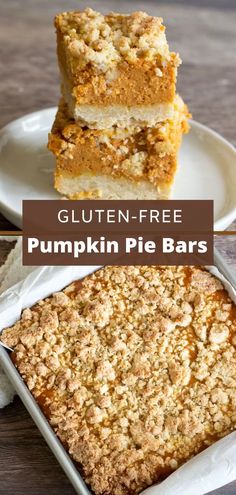 gluten - free pumpkin pie bars are the perfect dessert for fall and thanksgiving