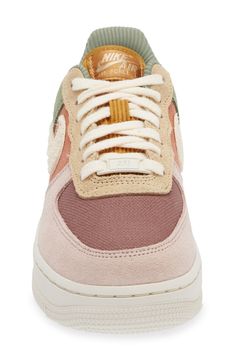 The basketball shoe that started a sensation keeps shooting and scoring as a street sneaker sporting layers of plush suede and colorblocked canvas. The iconic Air Force 1 sole features embedded Nike Air cushioning and crenellations along the tread that frame a star-studded bumper toe. Lace-up style Removable insole Leather, synthetic and textile upper/textile lining/rubber sole Imported Nordstrom x Nike: A curated lifestyle destination where fashion is the ultimate sport Cute Tennis Shoes Nike, Nike Fall Shoes, Basketball Shoes Outfit Women, Womens Nike High Tops, Dream Shoes Sneakers, Fall Platform Shoes, Green Air Force 1 Outfit, Colorful Airforce, Womens Lifestyle Sneakers