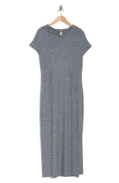 A fixed hood furthers the comfort of a laid-back maxi crafted from soft and stretchy fabric with side pockets for hands-free outings. Fixed hood Short sleeves 90% modal, 10% spandex Hand wash, dry flat Made in the USA of imported fabric Casual Stretch Midi Dress Longline, Casual Stretch Dress With Side Slits, Fitted Gray Casual Maxi Dress, Casual Fall Midi Dress With Side Slits, Casual Midi Dress With Side Slits For Fall, Casual Longline Stretch Dresses, Casual Stretch Midi Dress For Loungewear, Casual Stretch Longline Dresses, Casual Stretch Maxi Dress For Fall