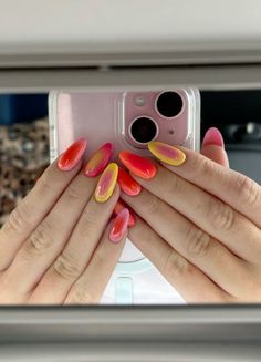 #auranails #nails #summernails #nailsofinstagram #nailsoftheday #acrylic #airbrush #acrylicnailsforsummer #acrylicnaildesigns #almondshapenails #gelnails #gelpolish #summervibes #nailart Nail Airbrush Designs, Summer Nail Inspiration Acrylic, Aura Nails Acrylic, Short Summer Nails, Acrylic Nails Designs