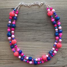 "💞One of a kind & ready to ship💞 A great statement piece! Two of layers of SERIOUSLY gorgeous beads, hand dyed with blue and pink tones. This also features glass crystals, acrylic marble beads, and blue & pink glitter mirror balls. 16\" long with a 4\" extender chain. Need MORE necklaces? Send me a message :) *Smoke and pet free home!* I ship 6 days a week! Thank you for browsing my store! Like this style but prefer another color? Check out our other BIG BEAD necklaces: https://www.ets Adjustable Bib Necklace With Large Beads For Party, Adjustable Large Beads Bib Necklace For Party, Adjustable Bib Necklaces With Large Beads For Party, Cute Blue Necklace For Birthday, Playful Party Necklaces With Colorful Beads, Playful Adjustable Party Necklaces, Adjustable Playful Necklace For Parties, Playful Blue Adjustable Beaded Necklace, Playful Adjustable Necklaces For Parties