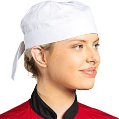 Bring a professional look to your kitchen with this Uncommon Chef white customizable chef skull cap with ties 0155C. This hat is perfect for all back of house staff, including line cooks, pastry chefs, and caterers, offering a clean-cut look at a great price. Made of 7.5 oz., 100% premium cotton twill, this hat is both lightweight and durable. It features a one-size fits most design with an elastic back and ties while keeping hair covered and out of your customers' food. Plus, with a bright whit Chef Caps Design, How To Make Chef Hat, Homemade Chef Hat, Sew Chef Hat, C@rtoo Chef Hat, Hair Cover, Chefs Hat, Pastry Chef, Professional Look